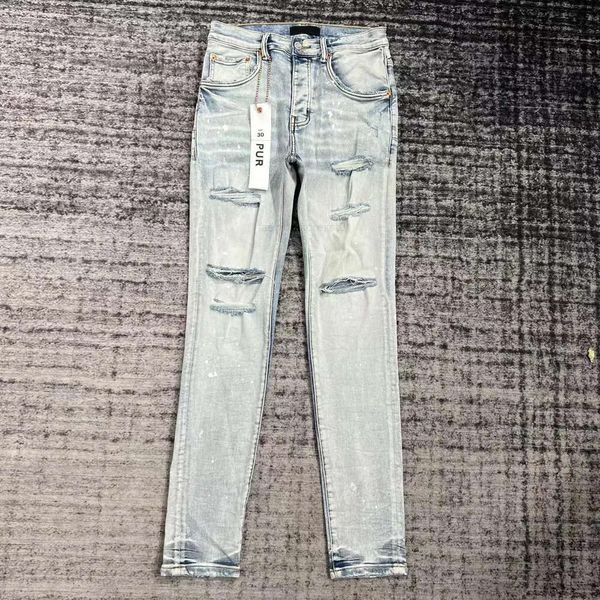 Jeans Uomo Pantaloni Viola Strappati Dritti Strappi di Jeans Regolari Sciolti Lavati Chg23071919