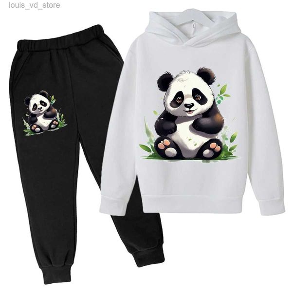 Conjuntos de roupas Panda Tuan Yuan Desenhos animados Pintura Meninos e Meninas Moda Lazer Esportes Suéter Moletom Conjunto Presente de Natal Primavera e Outono Seaso T231204