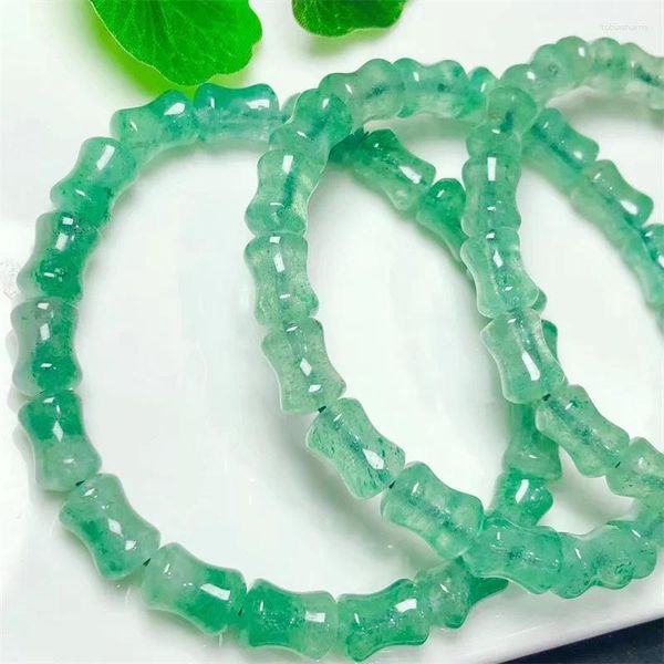 Bangle Natural Verde Morango Quartzo Bambu Joint Pulseira Cura Gemstone Cristal Strand Bangles Jóias Presente 7x11mm 1 PCS