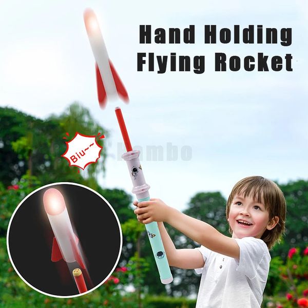 Электрический радиоуправляемый самолет Kid Air Flying Rocket Hand Pull Pump er Toys Спортивная игра на открытом воздухе Детский игровой набор Игрушка Светящиеся ers Games 231204