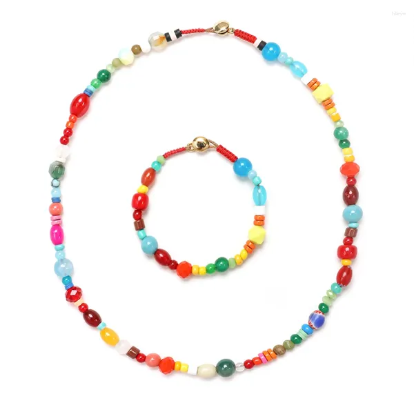 Halskette Ohrringe Set ZMZY Boho Candy Farbe Emaille Perlen Für Frau Armbänder Sets Mixed Acryl Glas Stein Großhandel