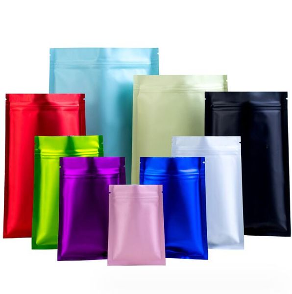 Grande embalagem de alimentos de folha de alumínio de fundo plano Sacos coloridos de vedação ziplock de Mylar para sacos de chá e café potentes