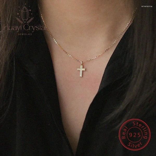 Catene Design originale S925 placcato argento sterling Collana in oro 14K Collana da donna classica lucida con pendente a croce Nicchia Ins Catena clavicola