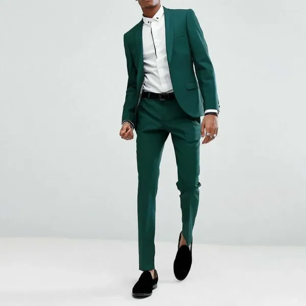 Ternos masculinos chique verde escuro 2 peças moda xale lapela formal festa de formatura casamento smoking casual natal formatura wear magro