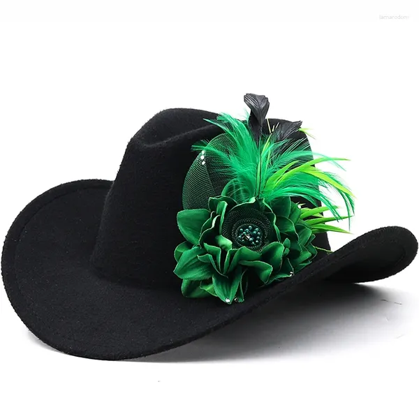 Berets Acessórios de flores Cross Border Western Denim Top Hat com beirais curvos e bonito estilo étnico tibetano feltro