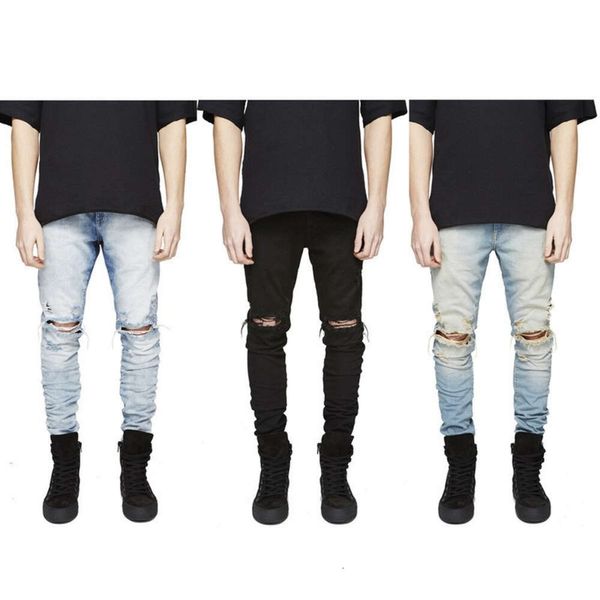 Herren-Jeans, schmale Passform, zerrissene Herren-Jeans, Distressed-Denim, Jogger, Knielöcher, gewaschen, Plus