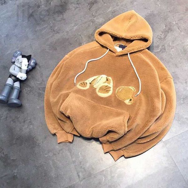 Kadın Hoodies Sweatshirts Tasarımcı Markası 23 Erkek ve Çift Taraflı Peluş Süper Kalın Kesik Küçük Ayı Kuzu Kaşmir Kapüşonlu OS Gevşek Koreli Versiyon Hoodie Sevimli KZ2H