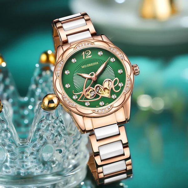 Orologi da donna Orologi di marca creativi di moda Orologi da polso meccanici automatici di lusso delle migliori marche da donna Cinturino in ceramica con diamanti scheletrati 231204