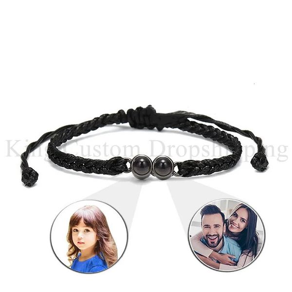 CHARM BRACELETS Projeksiyon Çifte Daire Projeksiyon Kablosu Bilezik El Yapımı Örgü Halk Bilezik Kişiselleştirilmiş Po Sevgililer Günü Hediyesi 231204