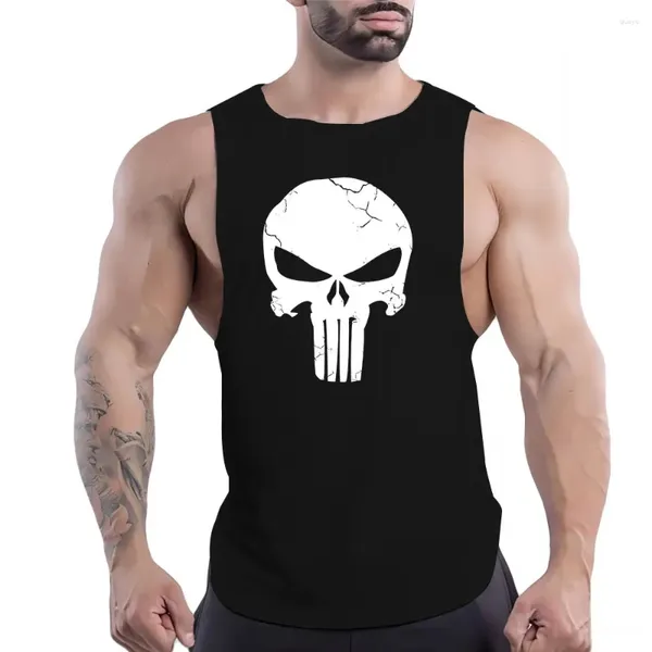 Tanques Masculinos Quatro Estações Ao Ar Livre Fitness Lazer Esportes Adulto Homens O Colar Colete Moda Armadura Crânio Padrão 2D Impresso Camisa Sem Mangas