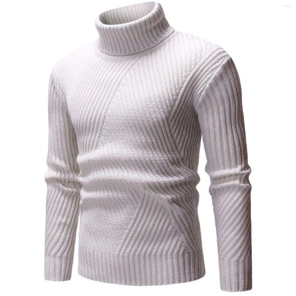 Suéter masculino outono e inverno cor sólida manga comprida pulôver suéter gola alta slim inferior top casual de malha