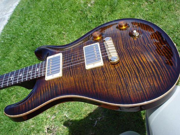 Sıcak satın kaliteli elektro gitar 2008 özel 22 özel stok Brezilya #1776 Tiger Eye 14K Gold Kuşlar - Müzik Aletleri