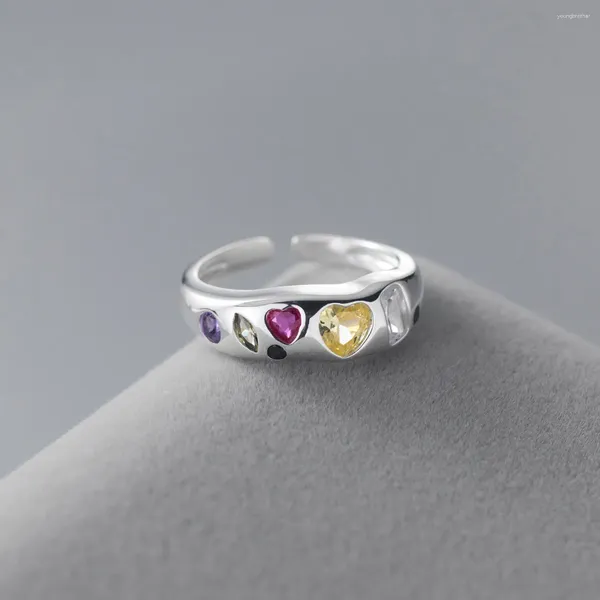 Anelli a grappolo FoYuan Giappone Corea del Sud Prodotto I Anello d'amore irregolare con diamanti colorati Dito indice in pietra multicolore