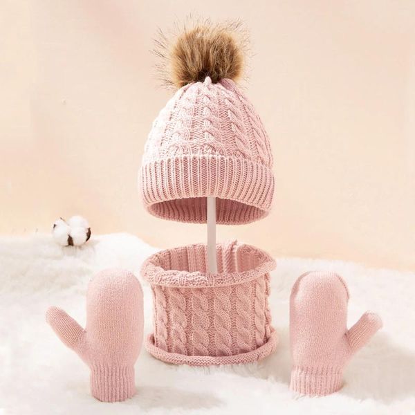 Sciarpe Invernali per Bambini Cappello Sciarpa Guanti Set da Donna Foderato in Pile Scaldacollo Guanti 3 Pezzi Beanie Ring Guanti in Caldo Cotone Echarpe