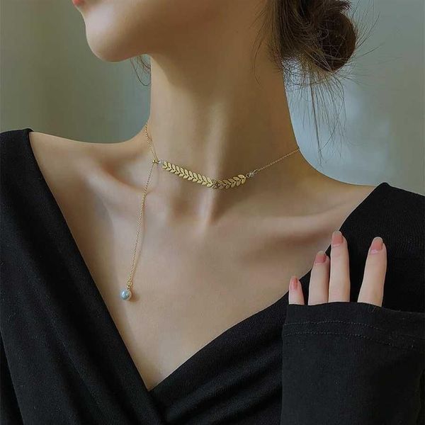 Pearl Fairy Willow Chain Anhänger Halskette für Frauen Ins Simple Internet Celebrity Insta-famous Choker Neck Jewelry2578