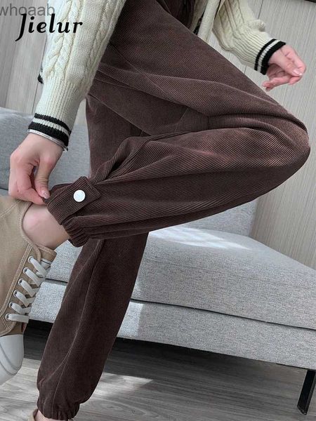 Herrenhosen Jielur Retro Aprikose Kaffeehose Harajuku Cord Damenhose Herbst Winter Gebündelte Cargo-Haremshose Chenille Capri XXL YQ231204