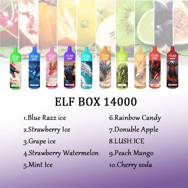 NUOVO Arriva ELF BOX RGB14000 Sigarette elettroniche usa e getta Puff 25ml Ricaricabile Vape Mesh Coil Pod Luce RGB e cordino