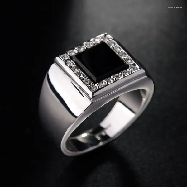 Кольца кластера, модные для мужчин, роскошное доминирующее черное кольцо с цирконом, свадебное, помолвочное, вечернее ювелирное изделие, подарок, прямые продажи, размеры 6-13