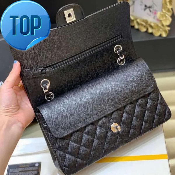 10A Top Tier Quality Jumbo Double Flap Bag Luxury Designer 25cm 30cm Couro Real Caviar Lambskin Classic All Black Bolsa Acolchoada Bolsa Ombro Fes