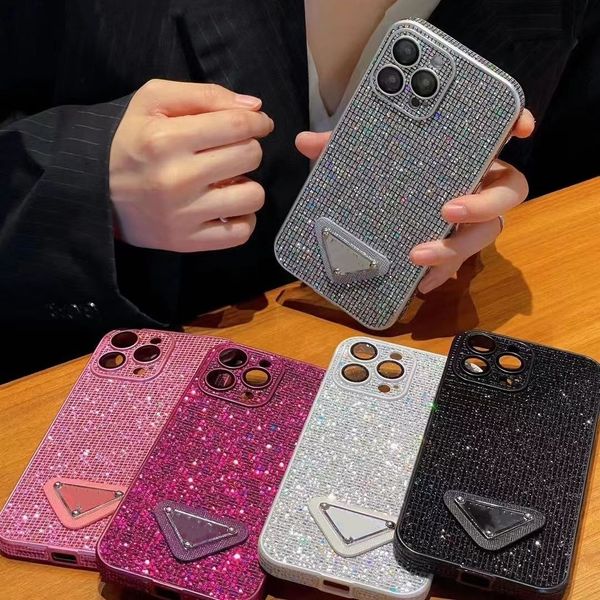 Capa de telefone com joias brilhantes de luxo em 5 cores com designer iPhone Pro Max 14Plus 13 12 11 XR Moda diamante brilhante com design de strass capa de telefone