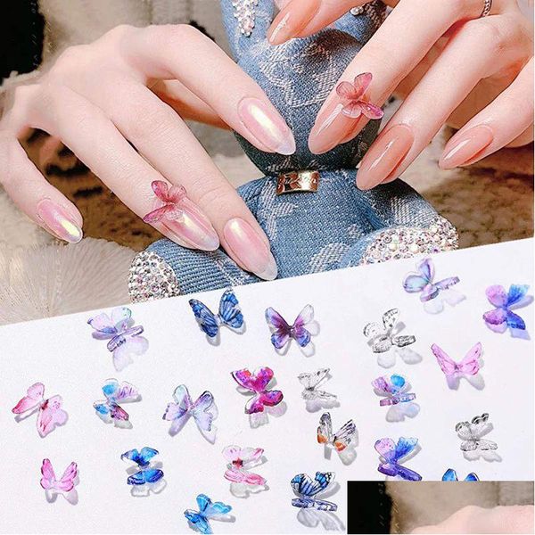 Decorações de arte da unha 12 PCs Resina Metal Butterfly Design 3D Charm Jewelry Gem Japanese Manicure Manicure Diy Supplies Acessórios WH060 DH8ZA