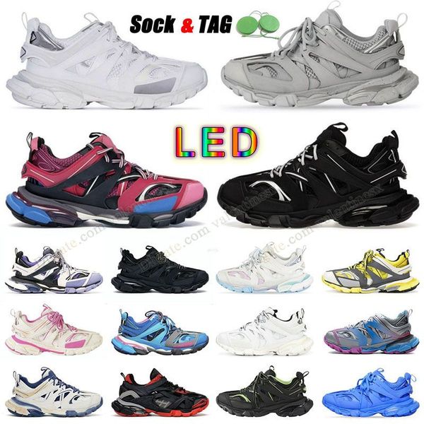 2024 Track LED 3.0 Siyah Platform Sıradan Ayakkabı Erkek Kadın Tasarımcı Spor Ayakkabıları Siyah Beyaz Yeşil Şeffaf Azot Kristal Dış Tabanı 17FW Koşu Ayakkabıları Loafer Eğitmenleri