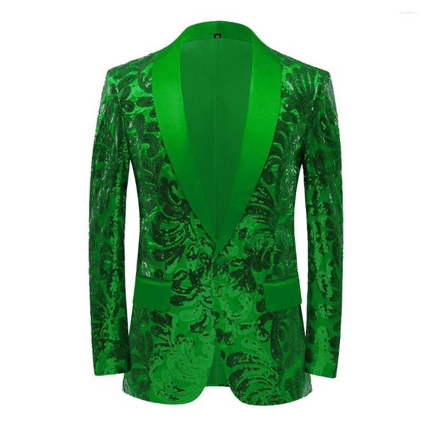 Abiti da uomo Giacca da uomo con paillettes scintillanti Verde Rosso Champagne Bottone singolo Moda Costume di lusso Banchetto di nozze Uomo Cappotto blazer slim fit