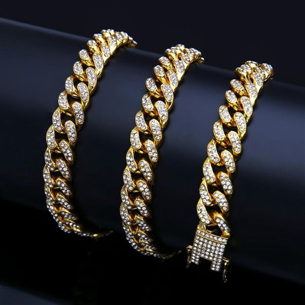 модные мужские и женские кубинские браслеты в стиле хип-хоп, пирог из цинкового сплава, бриллиантовый золотой браслет, 18-каратный позолоченный, не выцветающий, не284n