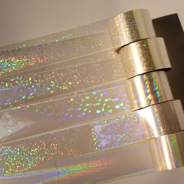 Adesivos Decalques 120m Holográfico Prego Foils Laser Clear Glitter Vidro Holo Starry Sky Art Transfer Foil Adesivo Decoração de Papel 231216