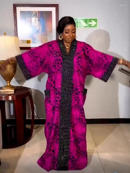 Abbigliamento etnico Abiti da festa di nozze per le donne Sciolto Boubou Dubai Stampa africana Dashiki Caftano di cristallo di lusso a maniche lunghe Abaya da sera