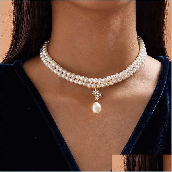 Perlenketten Mode Imitation Perle Choker Halskette Frauen Gothic Strass Anhänger Perlen Schmuck zum Verkauf Weiße Karabinerverschlüsse Dhadm