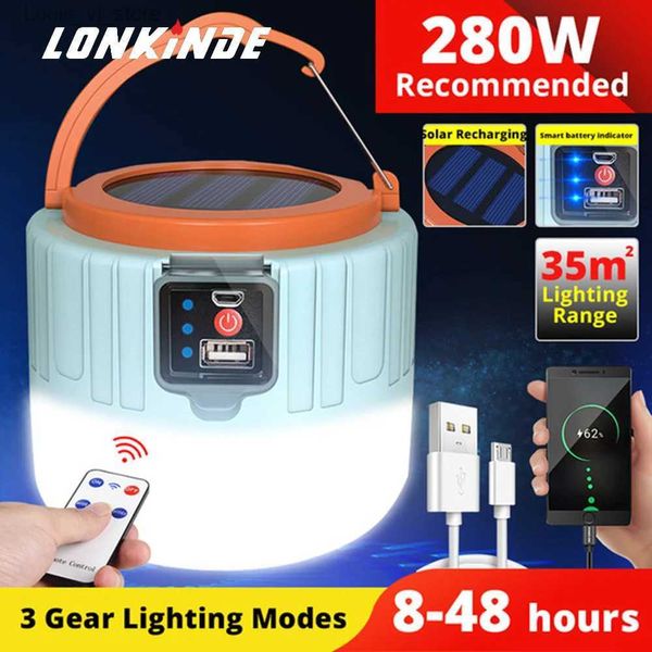 Camping Laterne Tragbare High Power LED Licht Taschenlampe Camping Ausrüstung Solar Lade Laterne USB Birne Camping Zelt Lampe Beleuchtung Wasserdicht YQ231205