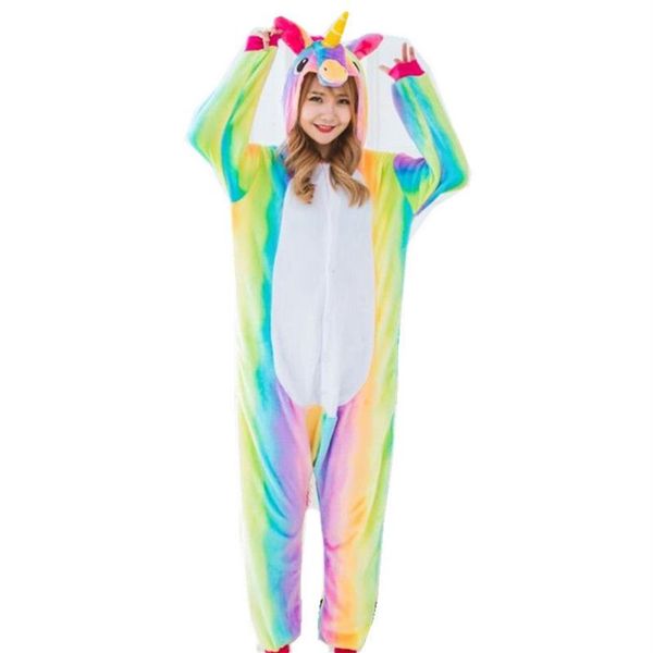 Rainbow Unicorn Costume Onesies Pijama Kigurumi Tulum Hoodies Yetişkinler Cadılar Bayramı Kostümleri3009