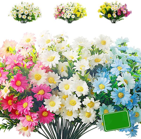 Margaridas de 13 polegadas Flores artificiais falsas coloridas margaridas flores planta resistentes a UV arbustos verdes plantas para decoração de jardim doméstico decoração de janela de varanda de casamento