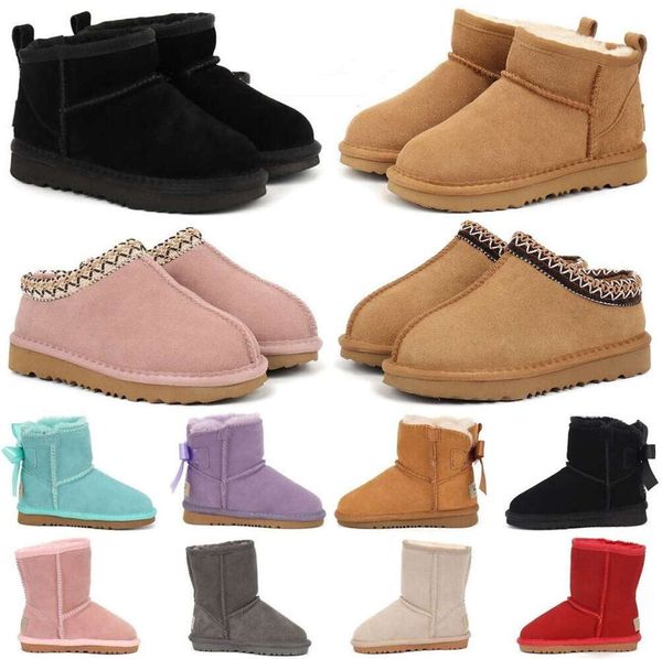 UG G Stivali Bambini Pantofole Tasman Australia Bambini Scarponi da neve Invernali Bambino Classico Ultra Mini Stivaletti da ragazzo Bambino Pelliccia bambino per ragazze Bambino con fiocchi