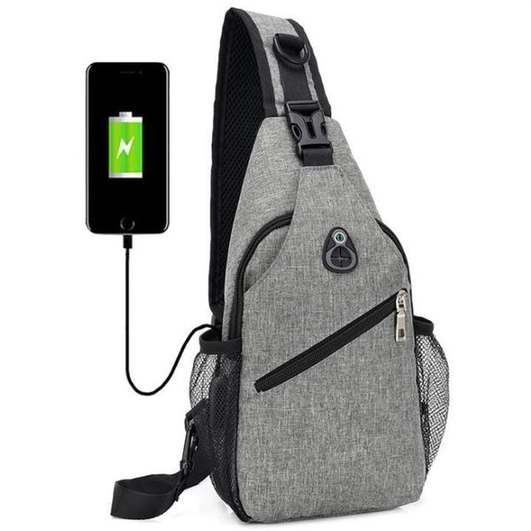 Umhängetasche Männer Polyester USB Brusttasche Umhängetasche Große Kapazität Sport Radfahren Taschen 3Colors274P