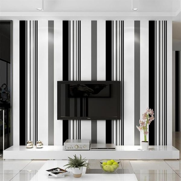 Wallpapers branco preto cinza papel de parede moderno listras verticais papel de parede tv fundo sala de estar cobrindo mural para menina menino bed272u