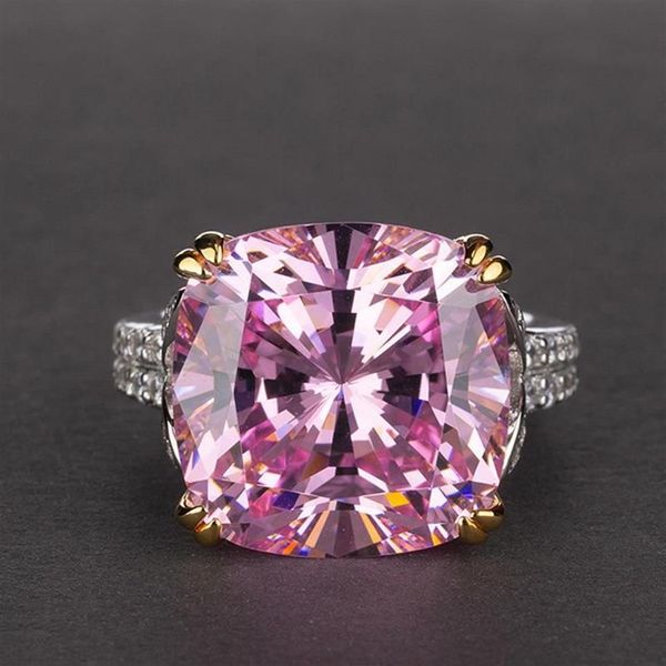 Küme halkaları% 925 STERLING Gümüş Pembe Laboratuar Moissanit Elmas Topaz Gemstone Düğün Nişan Yüzüğü W263S için Güzel Takı Hediyeleri