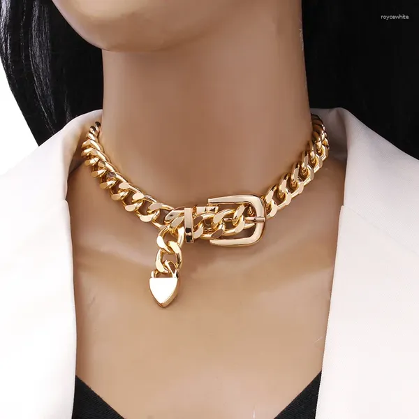 Ketten Europäischer und amerikanischer Schmuck Personalisierte dicke Kette Gürtelschnalle Schlüsselbein Halskette Hip-Hop Trend Metall Geometrisch