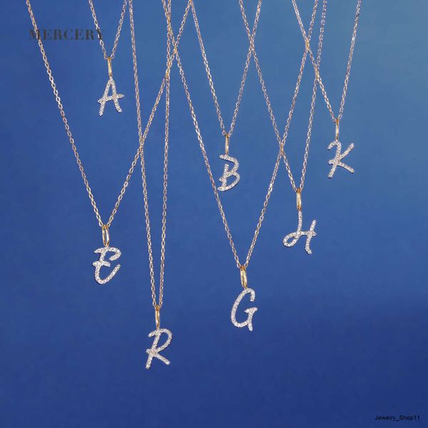 Оптовая продажа Mercery, персонализированные ювелирные изделия с бриллиантами, 26 букв, ожерелье с буквенным алфавитом, 14-каратное твердое золото, подвеска с буквами, ожерелье для женщин