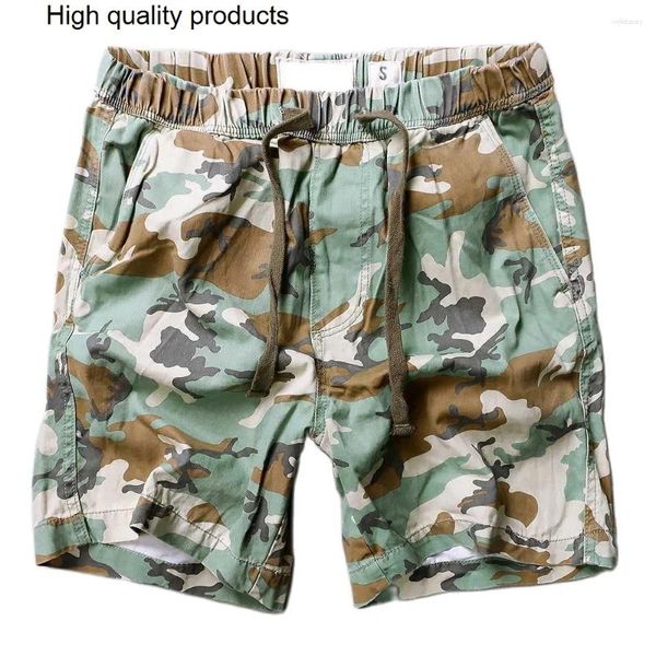 Shorts masculinos na moda algodão camuflagem carga verão homens casuais militares soltos baggy cintura elástica boardshorts streetwear roupas