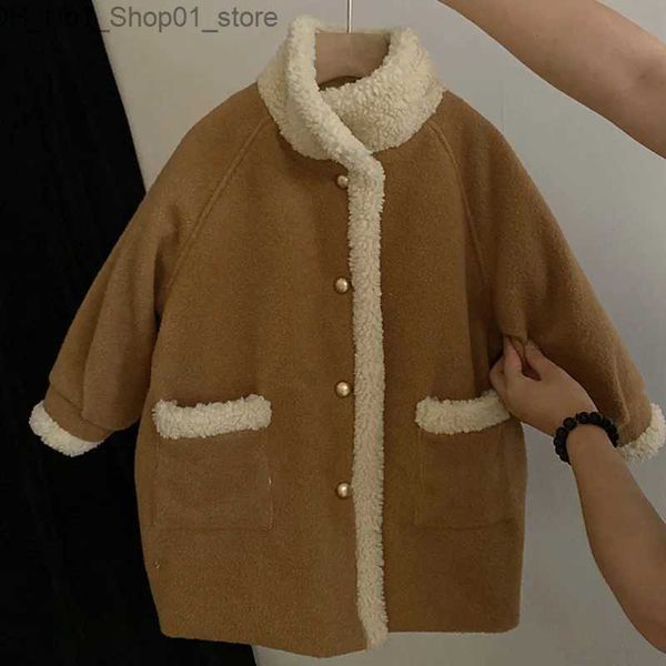 Piumino invernale per bambini Ragazze Cappotto di lana Imbottito in cotone Colletto rovesciato Giacca per bambina per bambini Solido Manica lunga Cappotto capispalla per bambina allentato Q231205