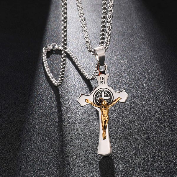 Ciondolo croce in acciaio inossidabile Collana con croce placcata oro Gesù Collana con croce da uomo Hiphop