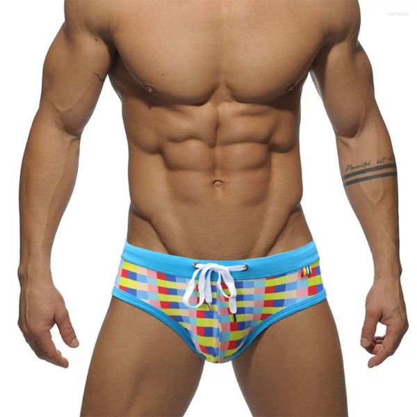 Pantaloncini da uomo WF65 Estate Blu Bianco Sexy Vita bassa Uomo Costumi da bagno Pool Party Beach Bikini Slip da bagno Trunks Costumi da bagno da bagno