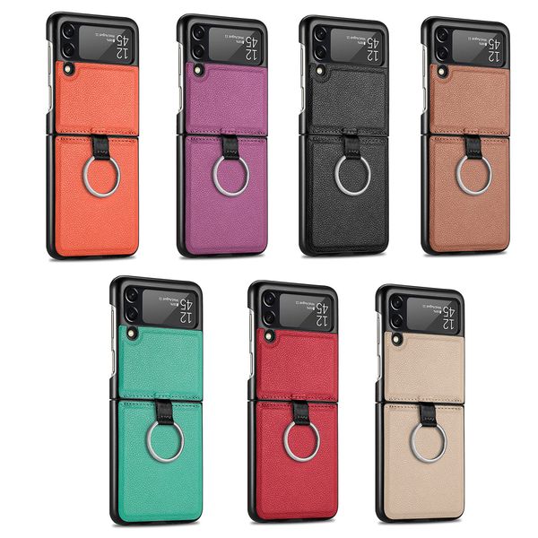 Capa de telefone Samsung Galaxy Z Flip 3/4/5, capa protetora de couro PU com alça de anel, protetor leve e à prova de choque para smartphone