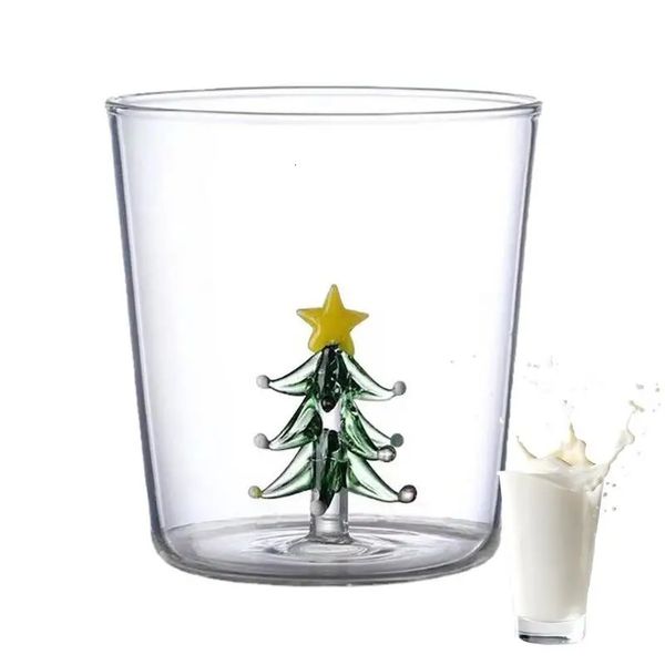 Бокалы для вина Рождественская елка Стеклянная чашка Симпатичная вода Чай Вино Многоразовая посуда для напитков с высоким боросиликатным молоком для украшения дома на Рождество 231205
