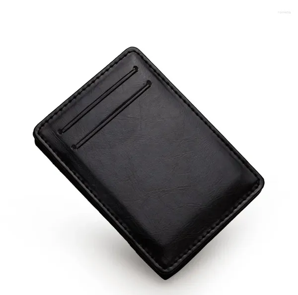 Kart tutucular ince dikey erkekler cüzdan küçük pu deri elastik şerit çanta mini katı kimlik tutucu banka kasası insan için