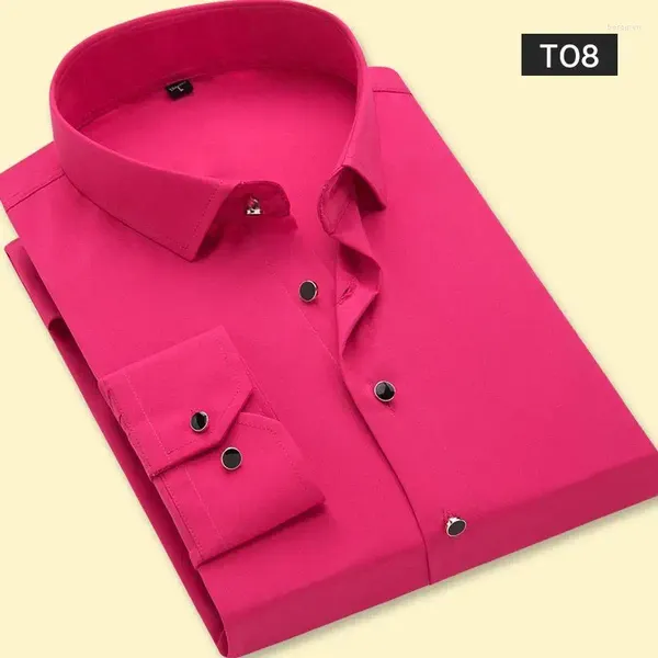 Camisas casuais masculinas manga longa gola mao camisa sólida único bolso de remendo inteligente padrão-ajuste vestido de escritório de negócios b217