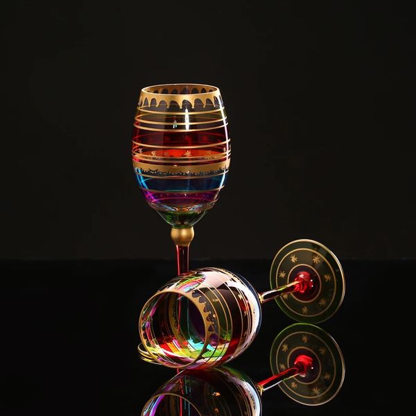 Şarap Gözlükleri Yaratıcı Renkli Çizim Flüt Cam Bardak Kristal Şampanya Gözleri Şarap Votka Bardakları Düğün Bar El Partisi İçecek Yazılımı 231205