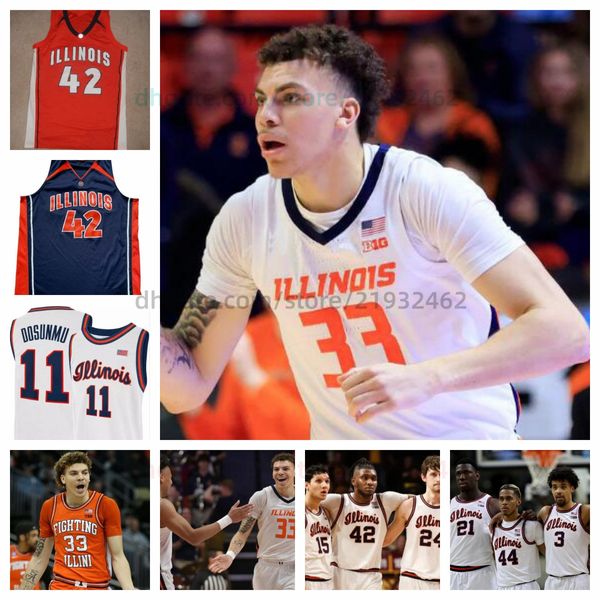 College Marcus Domaske Basketball trägt maßgeschneidertes Illinois Fighting Illini Basketballtrikot Coleman Hawkins Connor Serven Sencire Harris Quincy Gurrell Herren